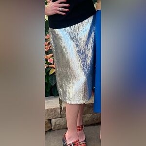 J.Crew Silver Sequin Skirt, midi length, size 6